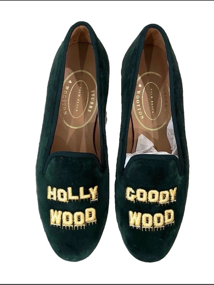 Stubbs & Wootton Dark Green Velvet Embroidered 'Hollywood' Slip-On Loafers